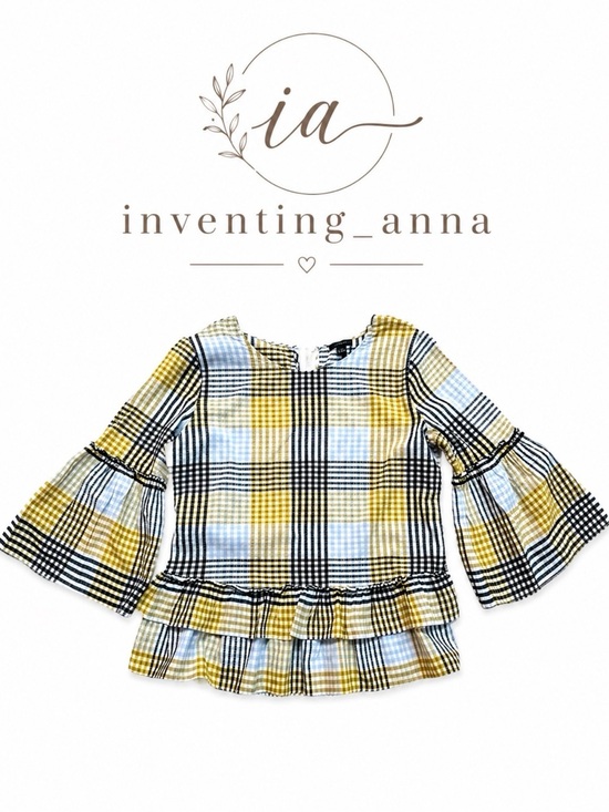Ann Taylor Factory Tops - Ann Taylor Factory Plaid Bell Sleeve Ruffle Blouse Size S